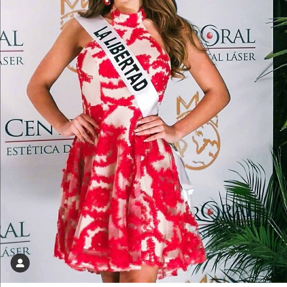 Beautiful red dress with lace to the neck